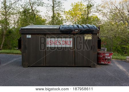 A garbage bin collects ashes from campers in Shenandoah National Park
