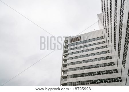The Hague The Netherlands - August 7 2016: The Hague City Hall. It was designed by American architect Richard Meier. Low angle view