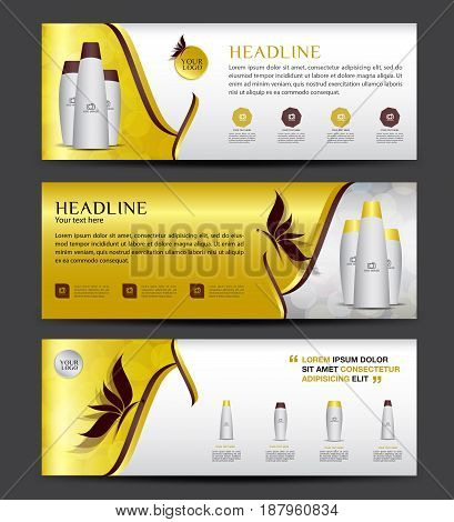 Cosmetics Banner designTemplate vector horizontal banner Gold banner brochure flyer design advertisement layout
