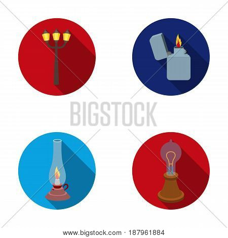 Street lamp, lighter, kerosene lamp, lamp of Edison.Light source set collection icons in flat style vector symbol stock illustration .