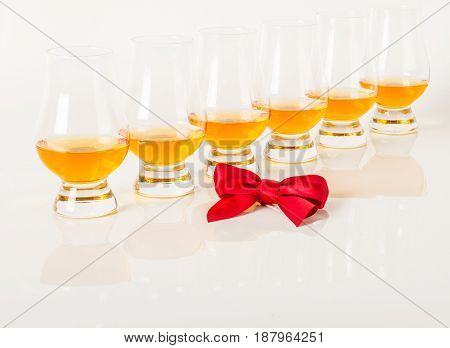 Set Of Single Malt Tasting Glasses, Single Malt Whisky In A Glasses, White Background