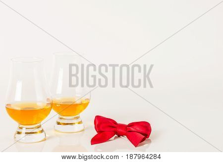 Set Of Single Malt Tasting Glasses, Single Malt Whisky In A Glasses, White Background