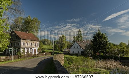 Jiretin pod Jedlovou village in spring sunny nice morning