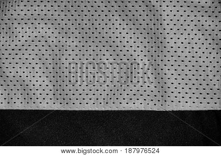 Sport Clothing Fabric Texture Background. Top View Of Grey Polyester Nylon Cloth Textile Surface. Da