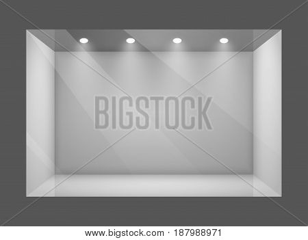 Glass empty show window of shop. Vector illustration.
