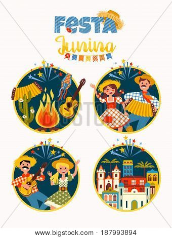 Latin American holiday, the June party of Brazil. Vector illustration with symbolism of the holiday.