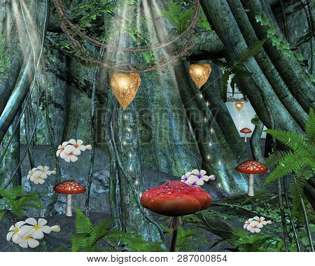 In The Middle Of The Secret Forest - 3d Illustration