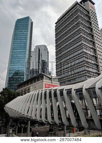 Jakarta, Indonesia - February 1, 2019: Futuristic Design Of Gelora Bung Karno (gbk) Pedestrian Bridg