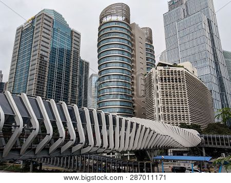 Jakarta, Indonesia - February 1, 2019: Futuristic Design Of Gelora Bung Karno Gbk Pedestrian Bridge 