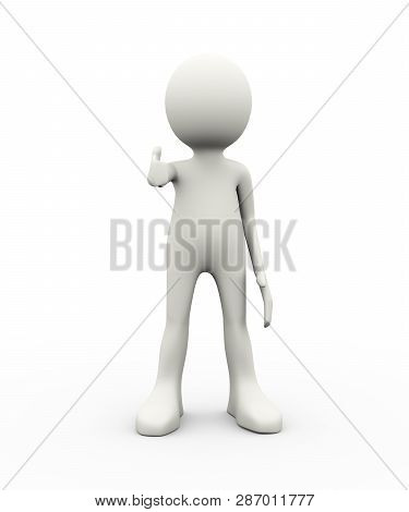 3d Illustration Of Person Showing Thumb Up. 3d Human Person Character White People Gesture