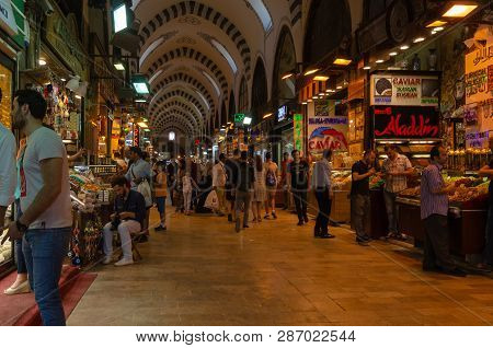 Istanbul, Turkey - July 22, 2017: Eminonu And Grand Bazaar Is Popular And Historical  Destination Fo