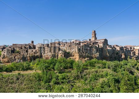 Pitigliano,italy-april 29,2018:view Of Pitigliano, Medieval Town In Tuscany During A Sunny Day.