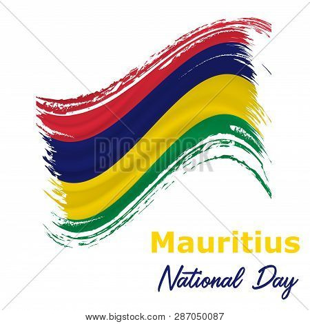 12 March, Mauritius Independence Day Background In National Flag Color Theme. Celebration Banner Wit