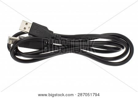Usb Cable Isolated - Black Wire. External Hard Disc Usb Black Cable.