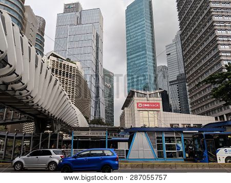 Jakarta, Indonesia - February 1, 2019: Futuristic Design Of Gelora Bung Karno Gbk Pedestrian Bridge 