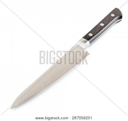 Brand new, unused kitchen knife, isolated on white background with shadow