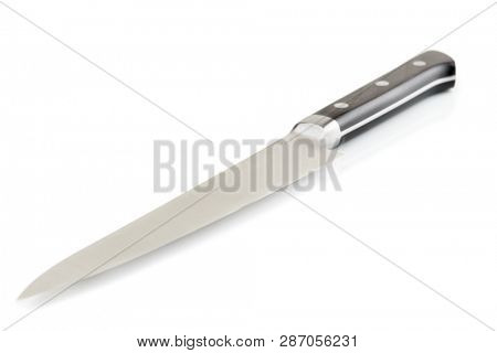 Unused kitchen knife shot on white surface