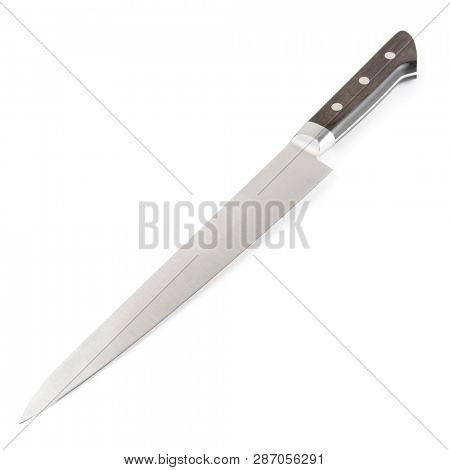 New long kitchen knife isolated on white background