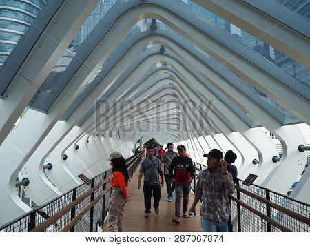 Jakarta, Indonesia - February 1, 2019: People Walking On The Hallway Of Gelora Bung Karno (gbk) Pede