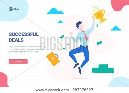 Success Concept Banner. Can Use For Web Banner, Infographics, Hero Images. Flat Isometric Vector Ill