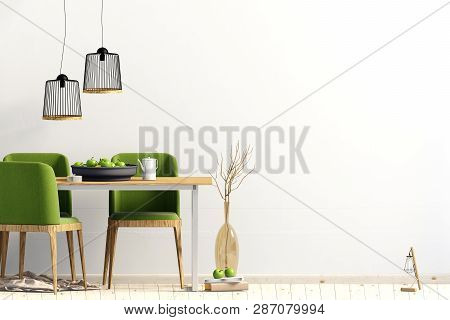 Mock Up Wall In Interior With Dining Area. Living Room Modern Style. 3d Illustration