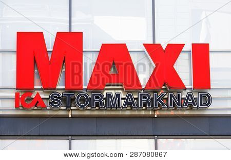 Solna, Sweden - March 10, 2016: Exterior Sign At The Ica Maxi Supermarket Located In The Solna Busin