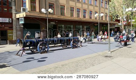 Sodertalje, Sweden -. May 16, 2015: Playground In The Sodertalje Town Center Located At The Pedestri