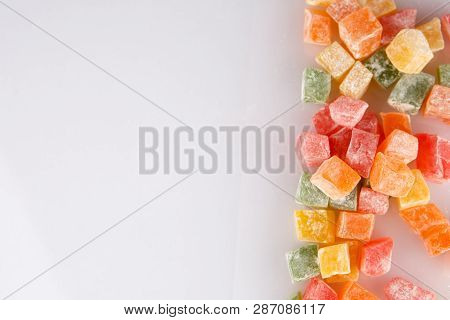 Different Colours Turkish Delight Isolated On White Background