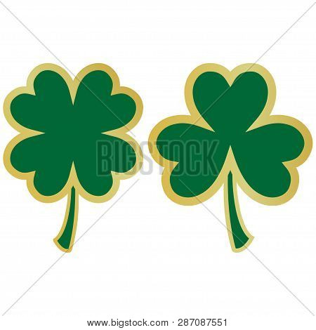 Clover With Gold Frame. Trefoil. Quatrefoil On White Background