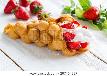Hong Kong Waffles With Strawberries And Whipped Cream