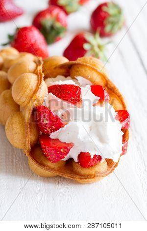 Hong Kong Waffles With Strawberries And Whipped Cream