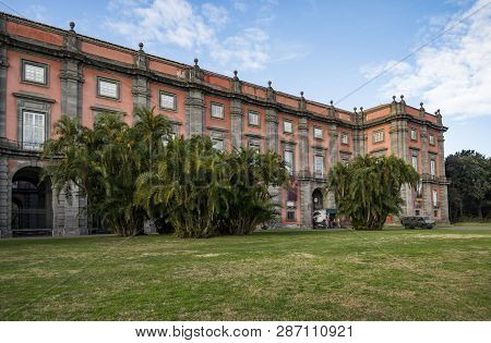 Naples - December 31: The Capodimonte Royal Palace Seen From The Park With The Fountain On December 