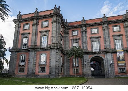 Naples - December 31: The Capodimonte Royal Palace Seen From The Park With The Fountain On December 