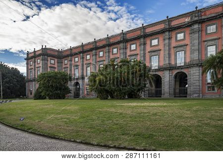 Naples - December 31: The Capodimonte Royal Palace Seen From The Park With The Fountain On December 