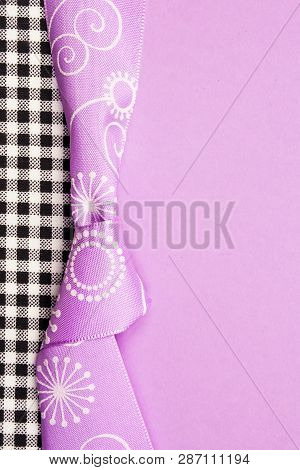 Birthday Gift Card With Violet Bow And Ribbon In The Middle Isolated And Violet And Blue Background 