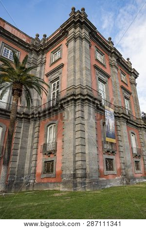 Naples - December 31: The Capodimonte Royal Palace Seen From The Park With The Fountain On December 