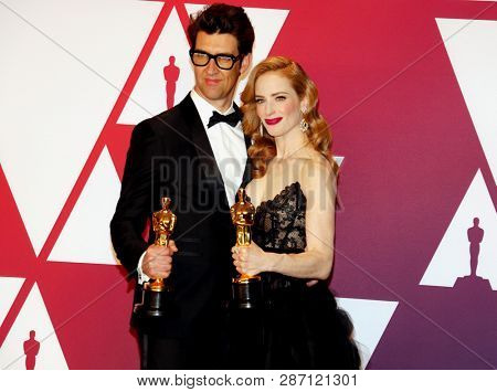 Guy Nattiv and Jaime Ray Newman at the 91st Annual Academy Awards - Press Room held at the Loews Hotel in Hollywood, USA on February 24, 2019.