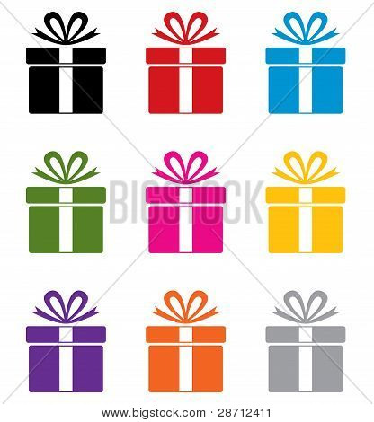 Vecteur série de symboles de boîte cadeau colorée