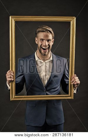 Style Icon. Man Fashionable Suit In Frame As Icon Of Style. Dress Code. Guy Wear Perfect Formal Suit