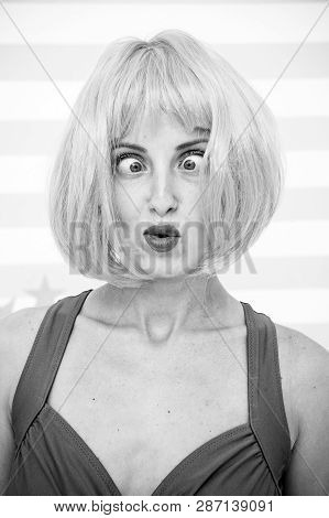 Crazy Girl With Orange Hair. Crazy Emotions On Face Of Girl. Feelings And Emotions Concept. Crazy Ey