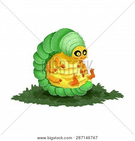 Cute Cartoon Caterpillar Colorful Illustration. Dorky And Funny Image