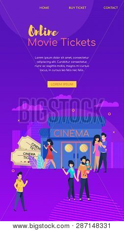 Booking Tickets Online. Girl Through Mobile Watches Premiere. Family Orders Seats In Cinema For Even