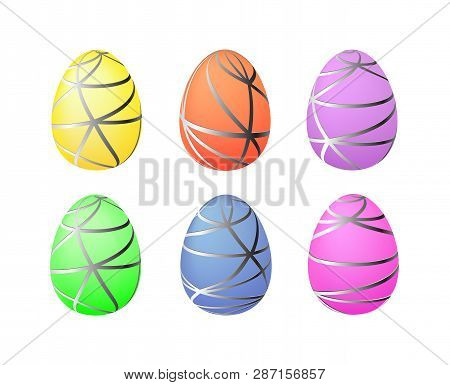 Easter Egg Set In 6 Colors Isolated On White.