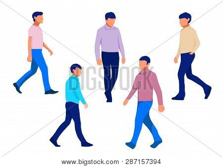 Man Walking Silhouette. Colorful Set. Vector Illustration On White Background