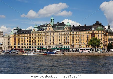 Stockholm, Sweden - July 12, 2018: Building With Six Floors Constructed During 1902-1904  Loacted On