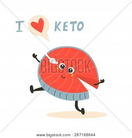 Funny Cute Fish Character, Keto Diet Lover. Ketosis Concept