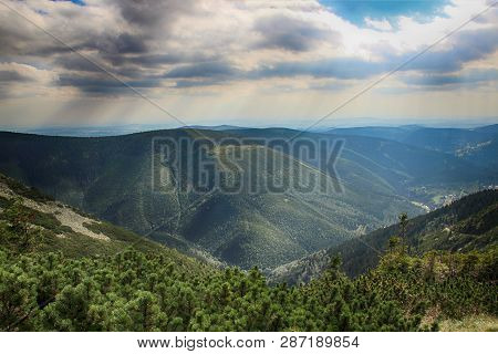 The View From Mountain Krakonos And Kozi Hrbety To The Valley.