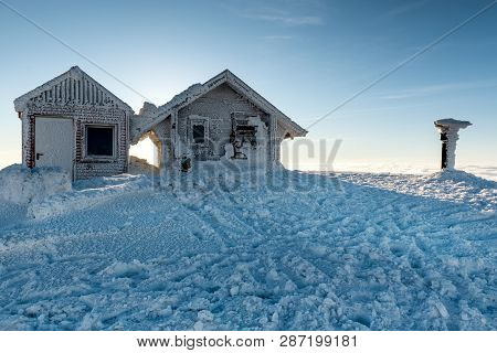 Frozen Mountain Cottages And Snowy Winter, Mountain Kopaonik, Serbia