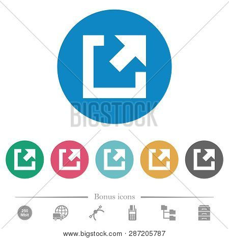 External Link Flat White Icons On Round Color Backgrounds. 6 Bonus Icons Included.