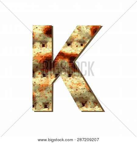 Capital English Letter K With Matza Texture. Font For Passover. Vector Illustration On Isolated Back